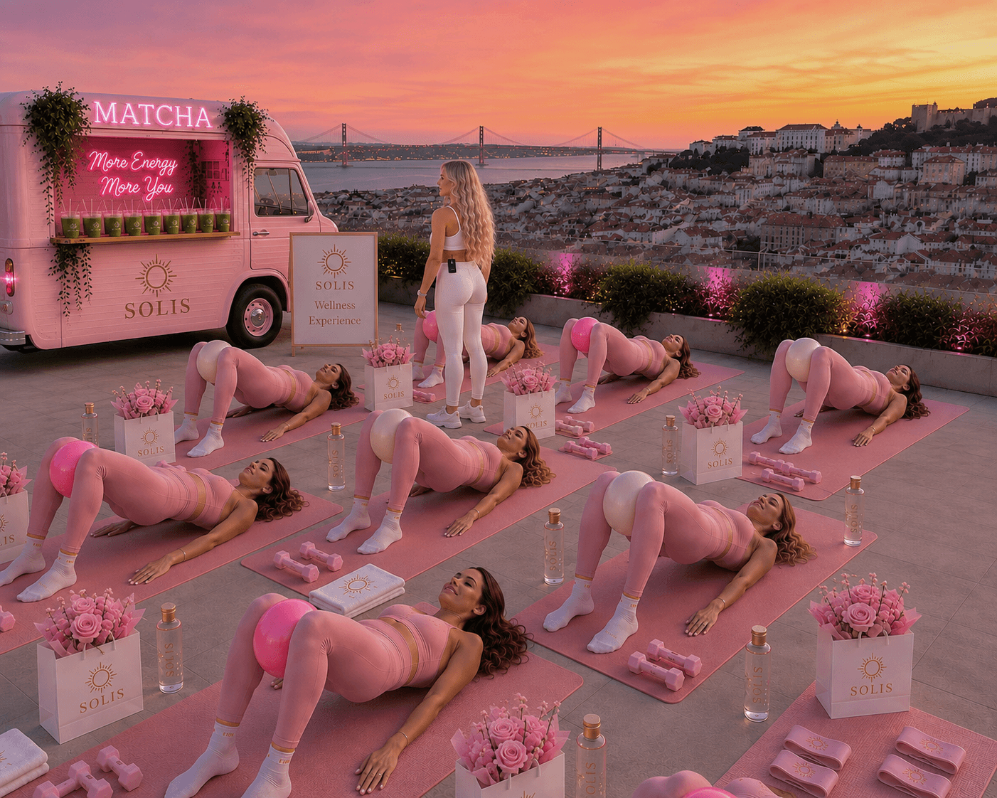 SOLIS Pilates experience on a Lisbon rooftop at sunset