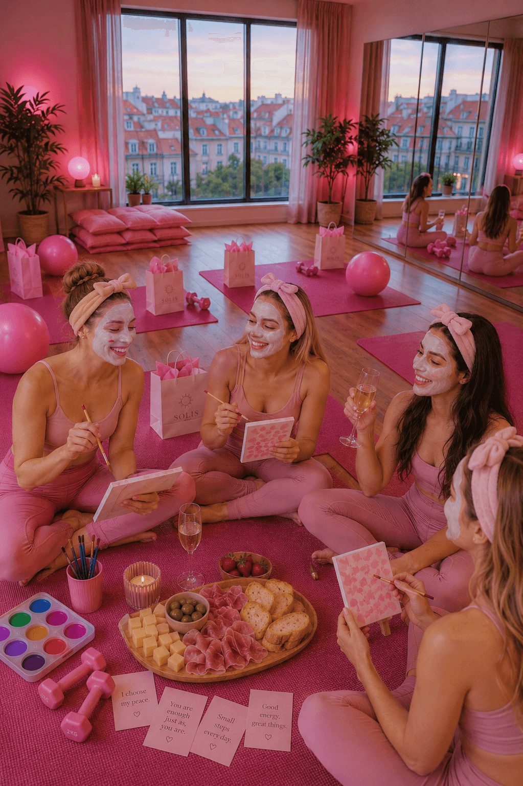 Pink SOLIS Pilates and painting gathering in a Lisbon studio
